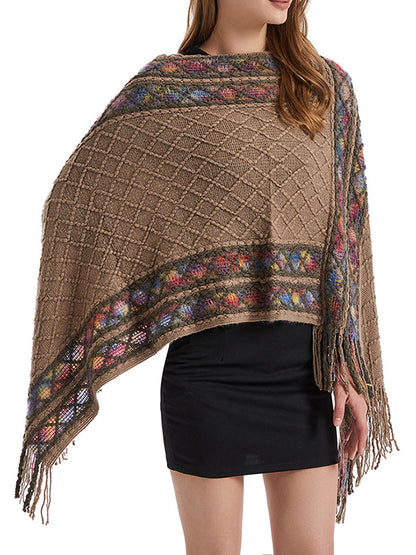 flowersverse Asymmetric Tasseled Loose V-Neck Shawl&Cloak Cape