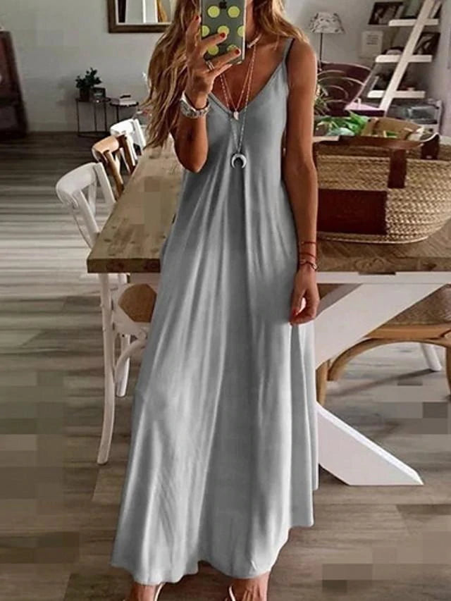 flowersverse Women's Strap Dress Maxi Long Dress Sleeveless Color Gradient Summer Plus Size Hot Blue Yellow Blushing Pink Gray