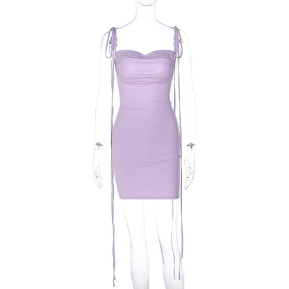 flowersverse Women Summer Sexy Backless Ruched Tie Bodycon Dress