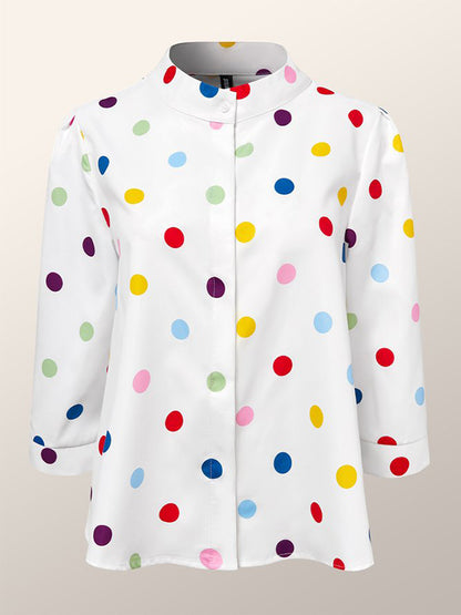 flowersverse Three-Quarter Sleeves Polka-Dot Stand Collar Blouses&Shirts Tops