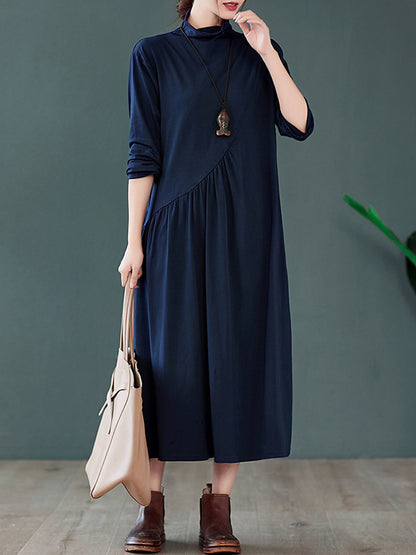 flowersverse Original Solid High-Neck Knitting Dress