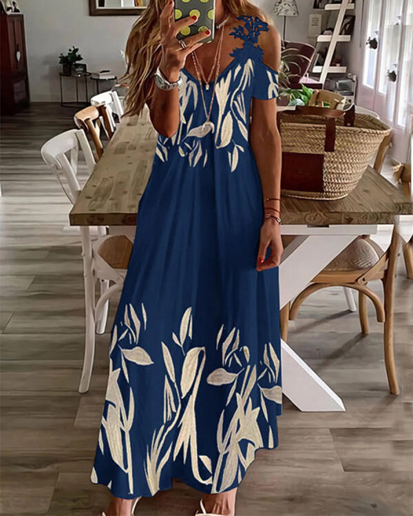 flowersverse Casual V Neck Floral Print Long Dress