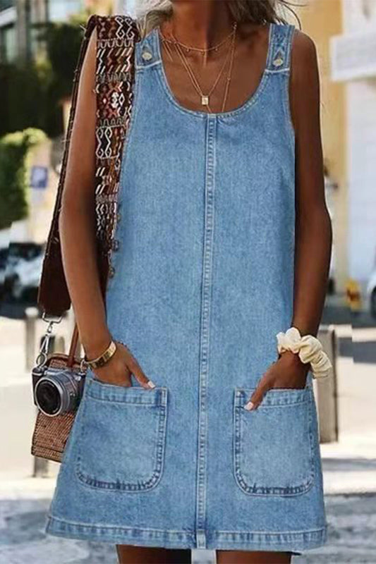 flowersverse Casual Street Solid Pocket U Neck Dresses(4 Colors)