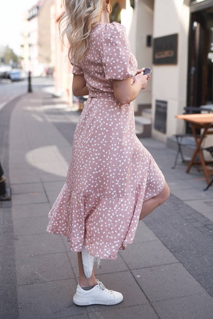 flowersverse Casual Print Flounce V Neck Irregular Dress Dresses