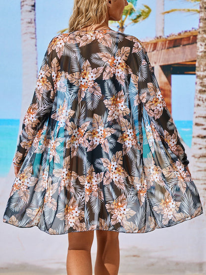 flowersverse Elegant Plants Printing Scoop Neck Bikinis set Three-Piece Set