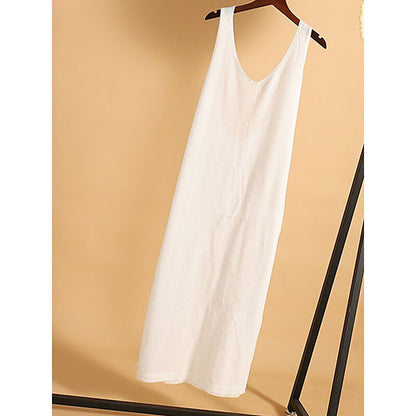 flowersverse Women's Cover Up Beach Dress Beach Wear Long Dress Maxi Dress Backless Split Casual Sexy Plain V Neck Sleeveless Loose Fit Outdoor Daily White  Spring Summer S M L XL