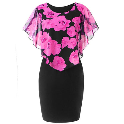 flowersverse Women's Plus Size Party Dress Floral Crew Neck Print Sleeveless Spring Summer Vintage Elegant Mini Dress Formal Work Dress