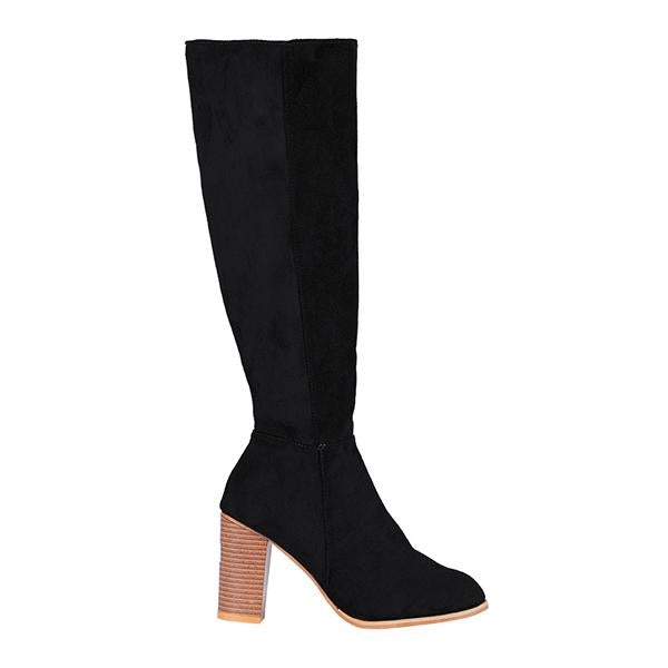 flowersverse Winter Women Boots Solid Square Knee-High With Heels Ladies Boots