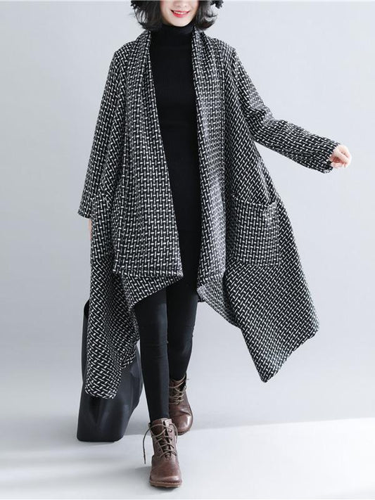 flowersverse Casual Plaid Knitted Outwear