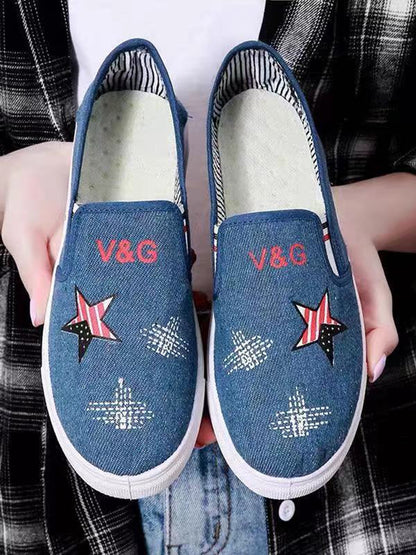 flowersverse American Flag Casual Denim Soft Sole Flats