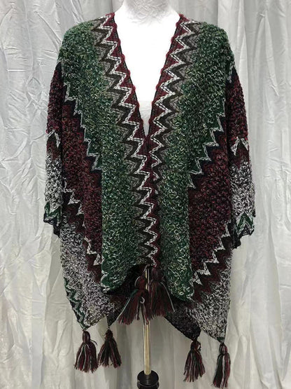 flowersverse Casual Loose Patchwork Shawl&Cloak