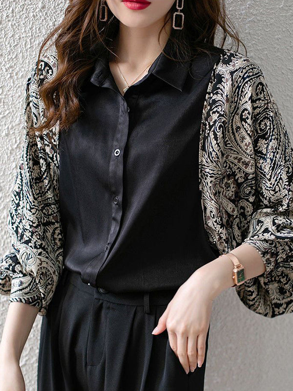 flowersverse Printed Split-Joint Batwing Sleeves Lapel Blouses&Shirts Tops