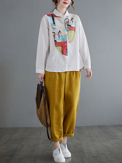 flowersverse Artistic Retro Contrast Color Cropped Blouse