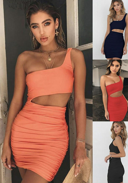 flowersverse Summer Women's Dress One Shoulder Sexy Nightclub Bodycon Dress