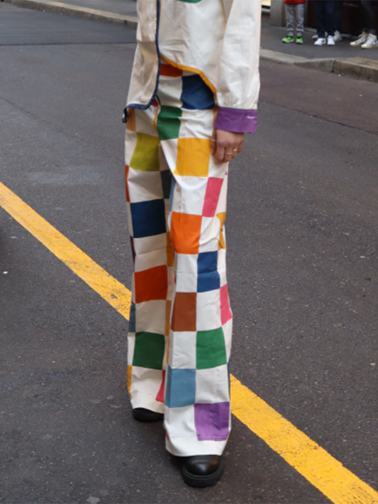 flowersverse Loose Contrast Color Plaid Casual Pants Bottoms