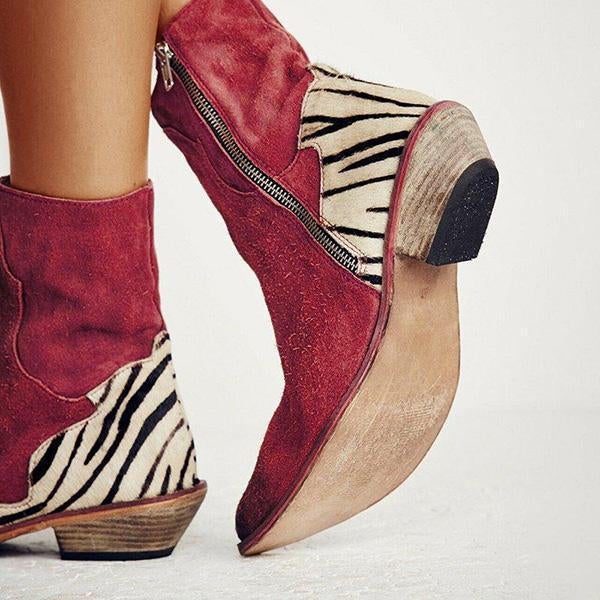 flowersverse Casual Pointed Toe Zebra-Striped Boots