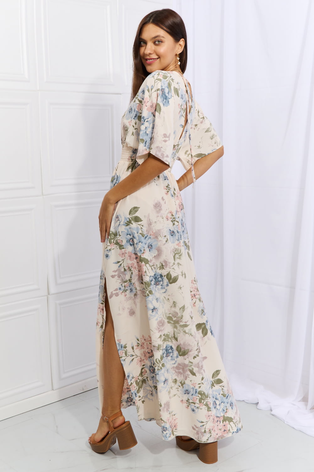 flowersverse OneTheLand's Fine & Elegant Floral Slit Maxi Dress