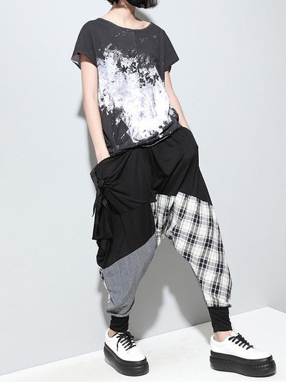 flowersverse Loose Plaid Split-joint Harem Pants