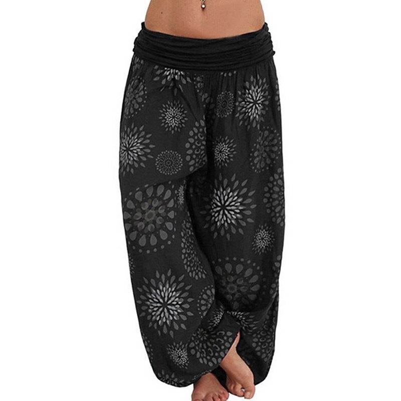 flowersverse Women's Yoga Pants Quick Dry Moisture Wicking Zumba Belly Dance Yoga Bloomers Black Green Yellow Plus Size Sports Activewear Stretchy Loose / Dusty Blue