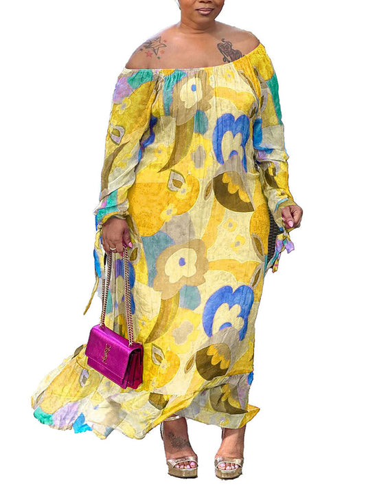 flowersverse Off Shoulder Printed Casual Maxi Dresses