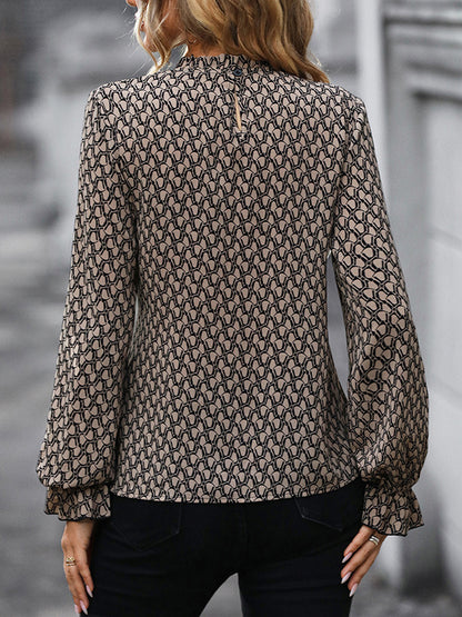 flowersverse Bandage Belted Leopard Printed Long Sleeves Round-Neck Blouses&Shirts Tops