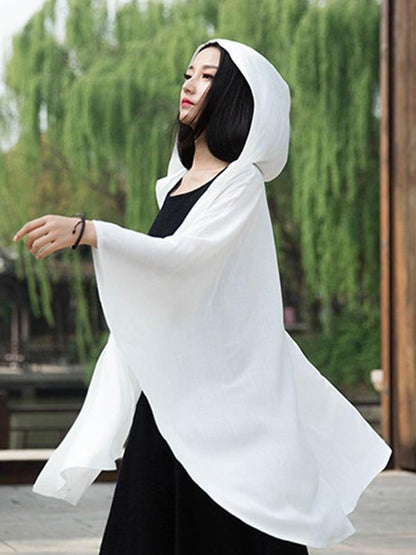 flowersverse Simple Solid Loose Batwing Sleeve Hood Cape