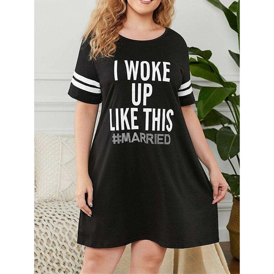 flowersverse Women's Plus Size Casual Dress T Shirt Dress Tee Dress Shift Dress Letter Midi Dress Short Sleeve Print Crew Neck Fashion Outdoor Black Spring Summer L XL XXL 3XL 4XL