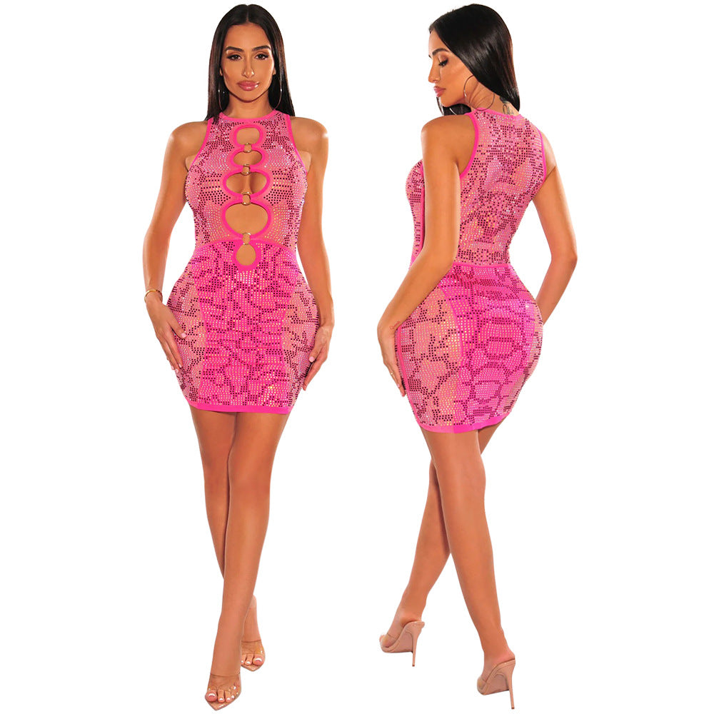 flowersverse Fashion Sexy Cutout Sleeveless Casual Beaded Party Style Bodycon Dress