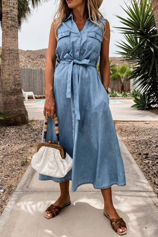 flowersverse Casual Solid V Neck Waist Skirt Dresses