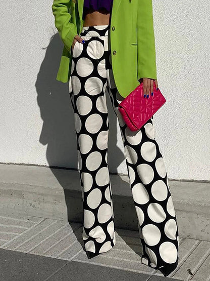 flowersverse Original Contrast Color Polka-Dot Printed Wide Leg Pants