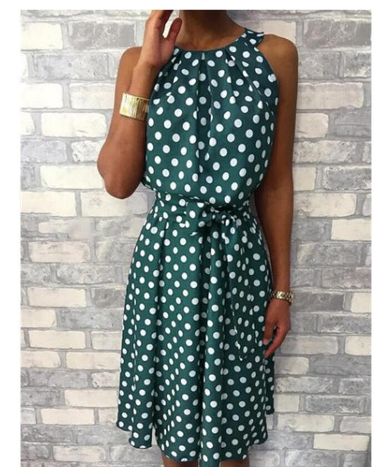 flowersverse European And American Polka Dot Sleeveless Strapless Round Neck Loose Casual Dress