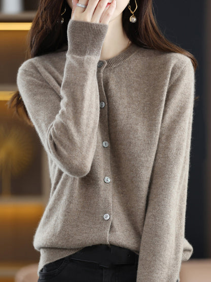 flowersverse Buttoned Elasticity Long Sleeves Round-Neck Knitwear Cardigan Tops