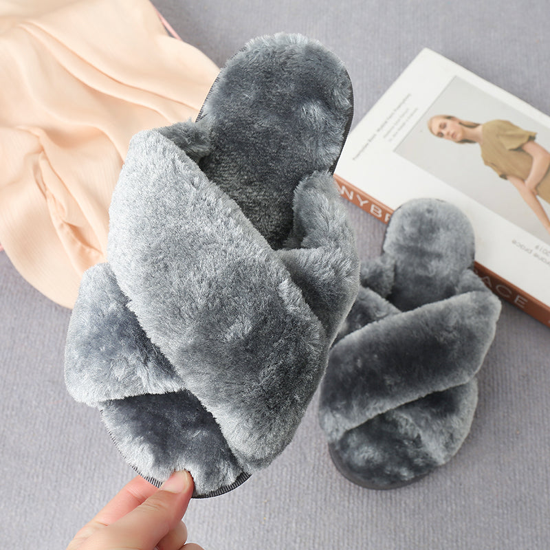 flowersverse Home Sweet Home Faux Fur Slippers