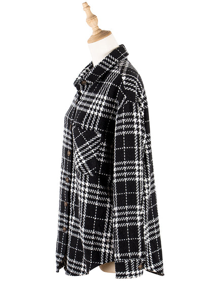 flowersverse Casual Loose Plaid Coat