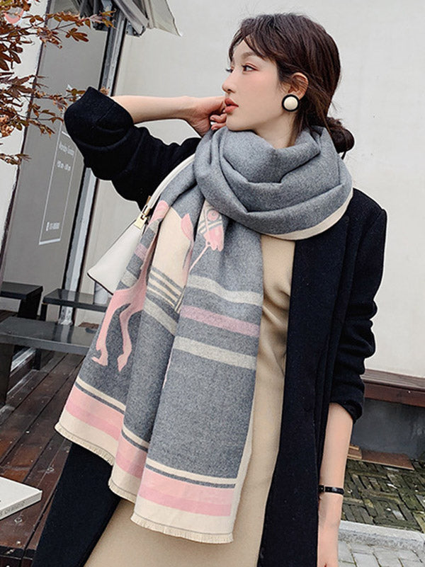 flowersverse Personality Warm Cartoon Print Shawl&Scarf