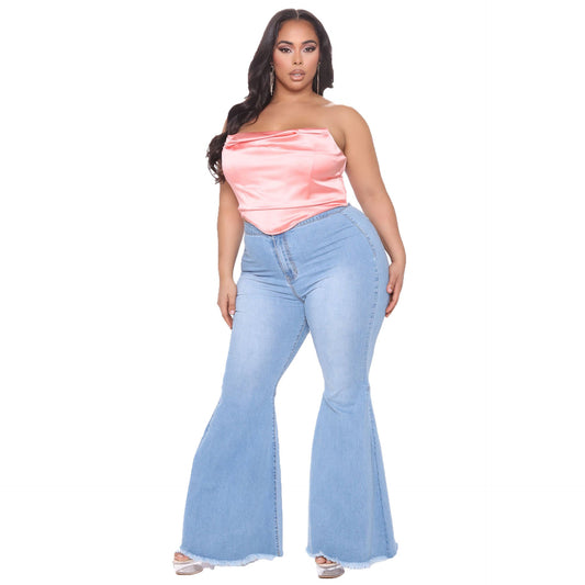 flowersverse Fashion Slim Fit Wide Leg Sexy Plus Size Flared Jeans