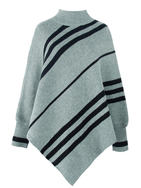 flowersverse Loose Irregularity Striped High-Neck Cape Sweater