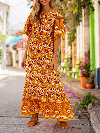 flowersverse Printed Ethnic A-Line Beach Maxi Dress