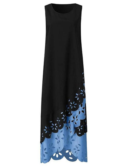 flowersverse Women's A-Line Dress Maxi Long Dress - Sleeveless Floral Hole Summer U Neck Plus Size Hot Casual Vacation Dresses White Purple Blushing Pink Gold Light Blue Black Dresses