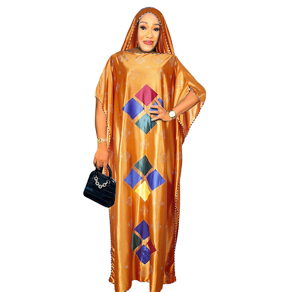 flowersverse Muslim Robe Africa Plus Size Women's Beaded Dress With Hijab