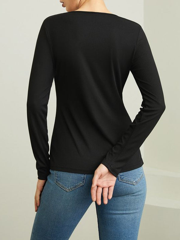 flowersverse Skinny Solid Color Split-Joint Split-Side Round-Neck T-Shirts