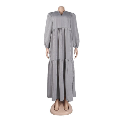 flowersverse Casual Bateau/Boat Neck Long Sleeve Weaving Dress