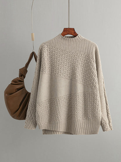 flowersverse Casual Loose Long Sleeves Solid Color Half Turtleneck Sweater Tops