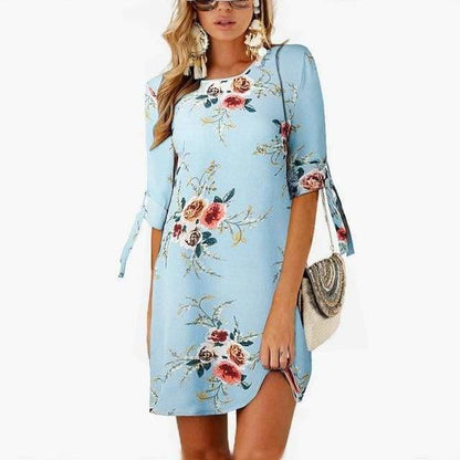 flowersverse Summer Dress Boho Style Floral Print Chiffon Beach Dress