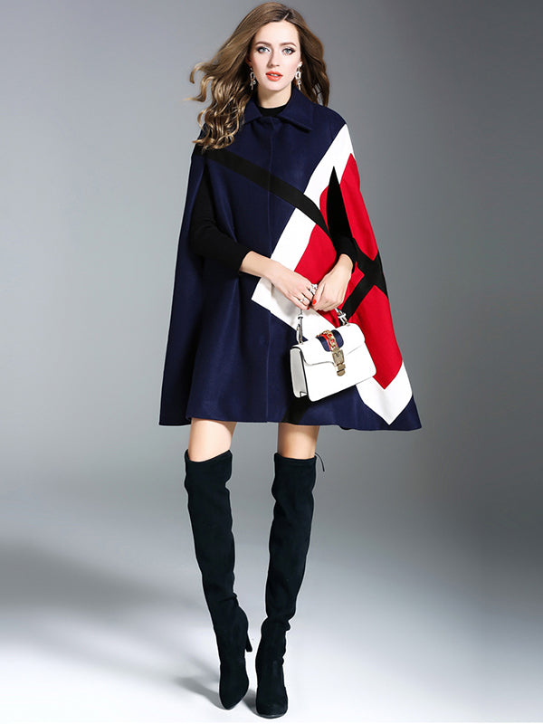 flowersverse Original Loose Batwing Sleeves Contrast Color Striped Lapel Collar Cape Coats