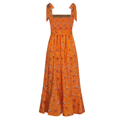 flowersverse BUDDING BEAUTY SPLIT FLORAL MAXI DRESS - ORANGE