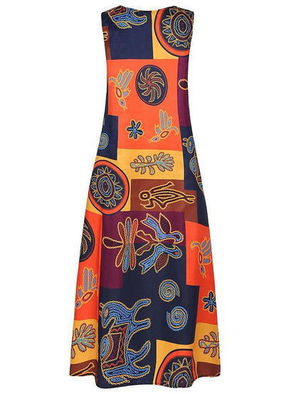 flowersverse Women's Shift Dress Maxi long Dress - Sleeveless Geometric Print Summer V Neck Plus Size Hot Casual Holiday vacation dresses Loose Red Orange S M L XL XXL 3XL 4XL 5XL