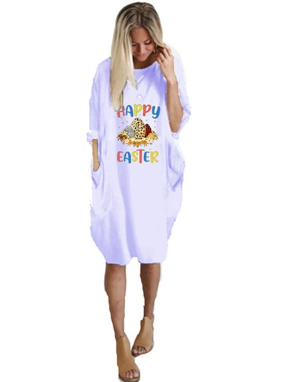 flowersverse Plus Size Easter Long Sleeves Rabbit Midi Dresses