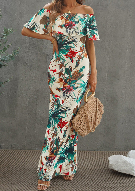 flowersverse Floral Layered Off-Shoulder Maxi Dress