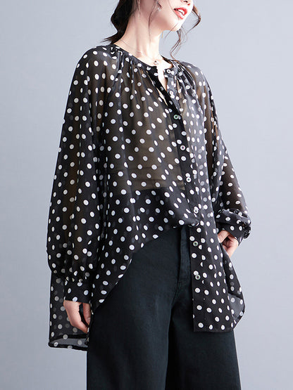 flowersverse Original Casual Polka-Dot Blouse